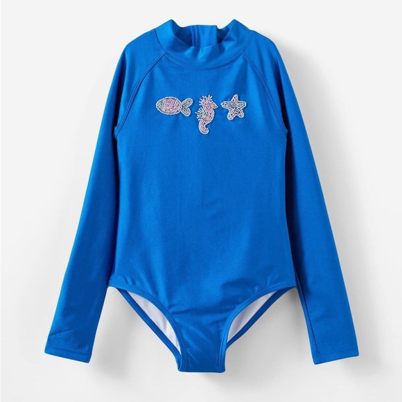 Cotton On Girls Lydia Beaded Sea Creature Long Sleeve One Piece Swimsuit Size 7 - Picture 7 of 8